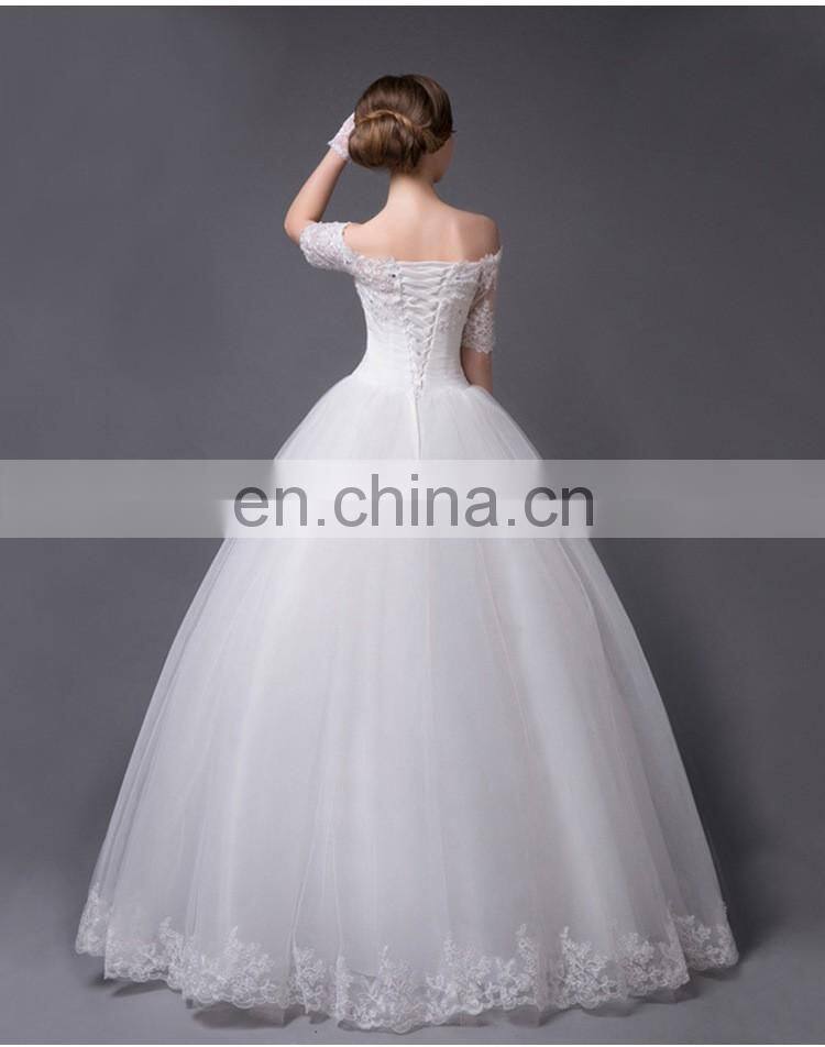 Off-shoulder Lace Wedding Dress A line Slim Floor Length Bridal Gown