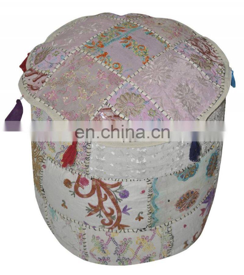 Patchwork Pouf Stool Vintage Embellished With Patchwork Living Room Ottoman Cover