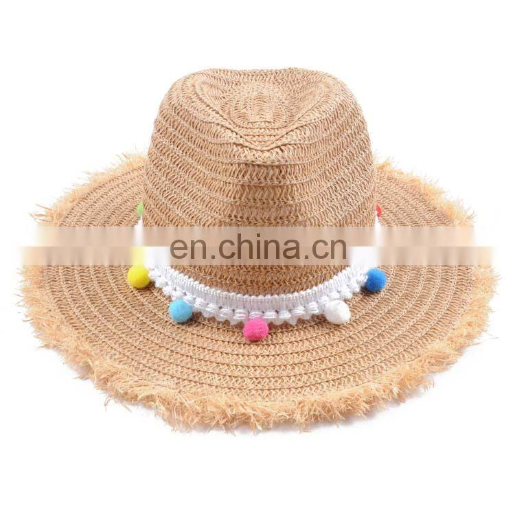 Wholesale summer stylish natural 100% paper women panama hat with headband pompom