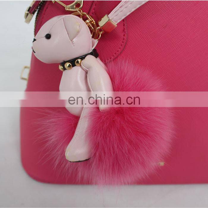 Latest Style Teddy Bear Fox Fur Ball Keychain Handbag Charms
