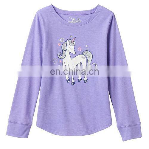 Jumping Beans Kids Clothing, Girls 4- 8 Long Sleeve Slubbed Shirttail Graphic Kids Cartoon T- shirt