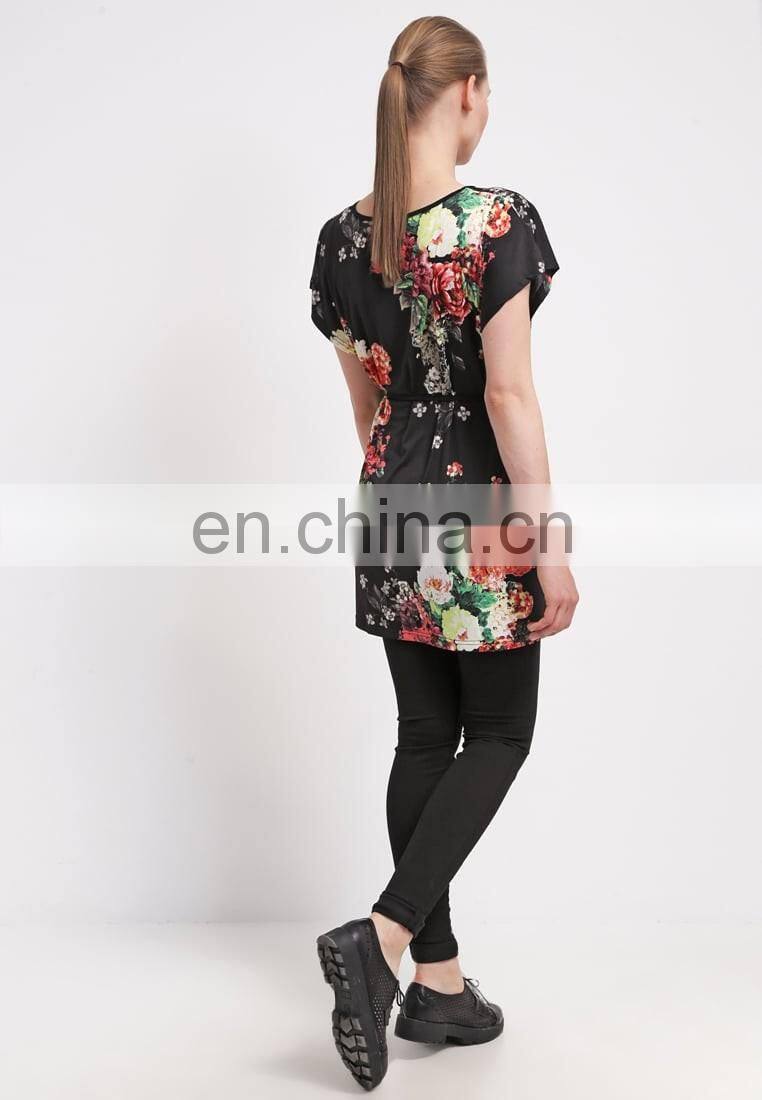 Fashion 2017 Trend Ladies Ice Silk Batwing Sleeve Floral Printed Tunic Top