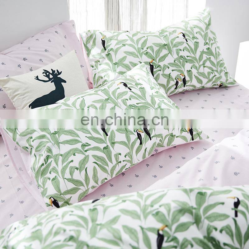 whole sale 100% cotton bedding sets duvet cover bed linen sheets with green tree delicate pattern high quality for living room