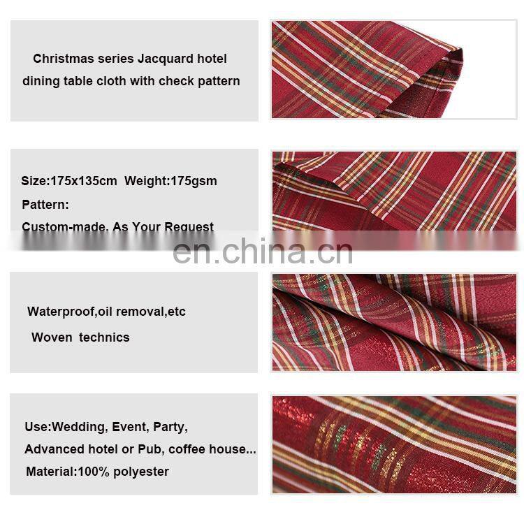 Christmas series polyester jacquard 175GSM hotel dining party table overlay topper wholesale table cloth with check pattern