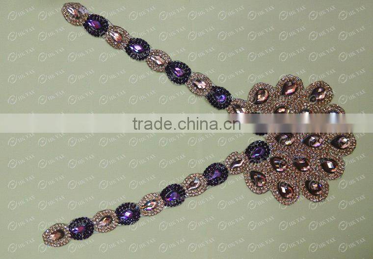 0117L China Supplier Peacock Tail Crystal Patches,Collar crystal patches ,Wholesale crystal patches for Collar