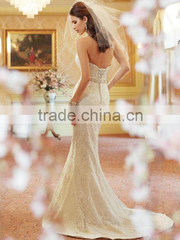 2014 New Sweetheart Beaded Waist Mermaid Lace Wedding Dress