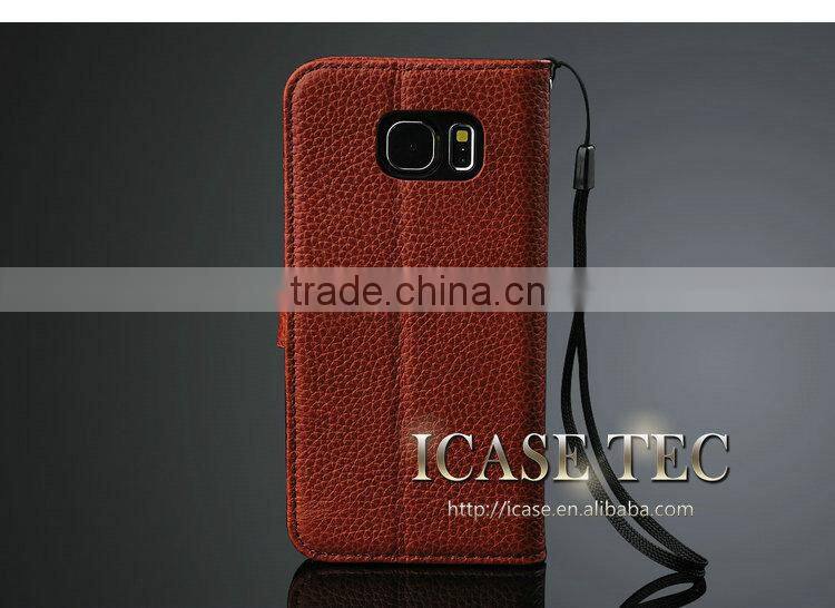 Cow Leather Slot Cover Case for Samsung S6 Wallet Flip Case