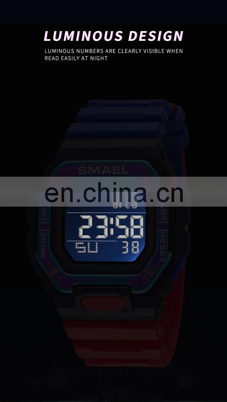 SMAEL 8059 Digital Watch Men Sports Waterproof Stopwatch Alarm Clock Rubber Strap Military Wristwatches Watches Led Digital
