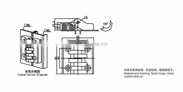 JL245A Nickel Coated Steel Pin Black Nylon Cabinet Hinges