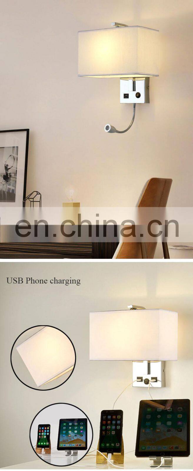 Modern Indoor Luxury Decorative Bedroom Light Bedside USB LED Wall Lamp With Wireless Charger