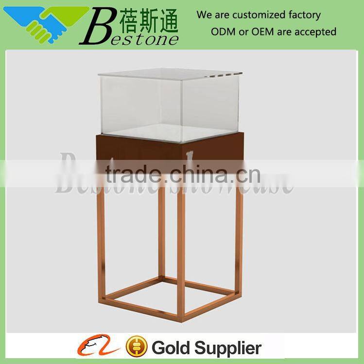 wholesale stainless steel display stand showcase with glass sliding door