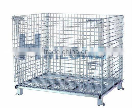Folding stack wire mesh container for heavy industry