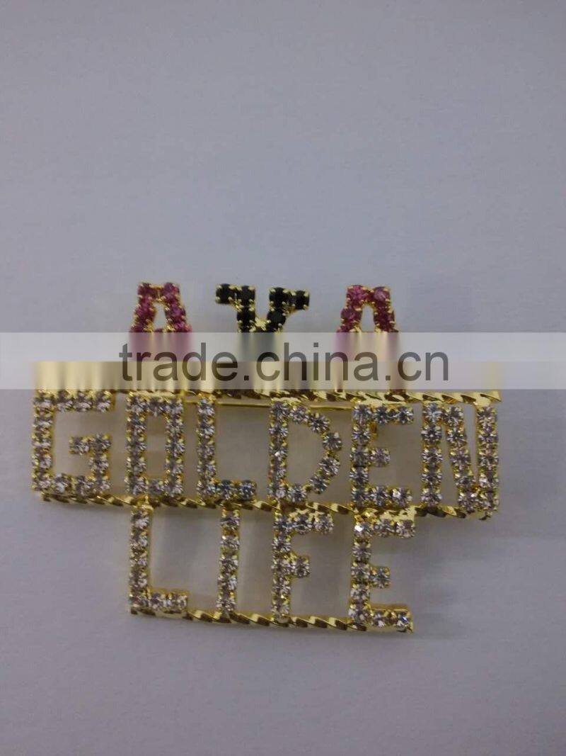Best selling rhinestone gold AKA Greek letters Alpha Kap Alpha golden life pin brooch jewelry