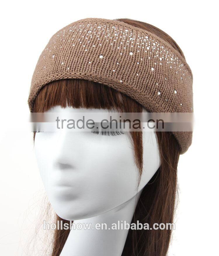 Wholesale Fashion Wool Knitted Lady Headband Rhinestone Crochet Women Hairband