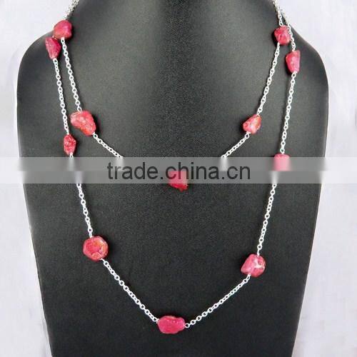 Pale Beauty !! Springring Lock Iolite & Pearl & Ruby 925 Sterling Silver Chain, Wholesale Jewellery On Factory Price