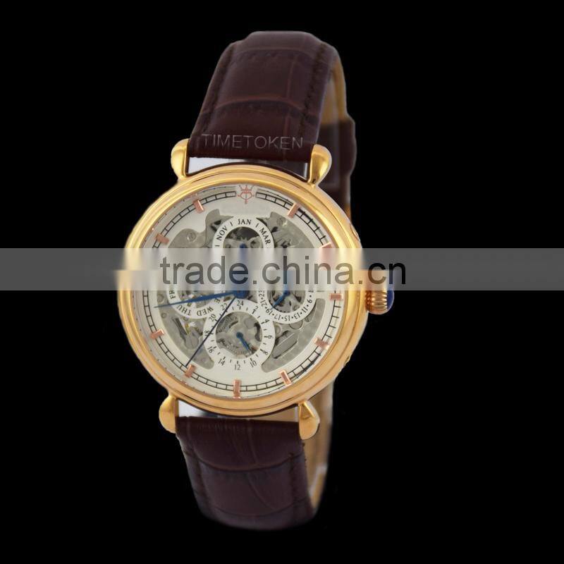 High Quality Mechanical IP-Rose Gold Business Men Skeleton Watch Cases With Tourbillon