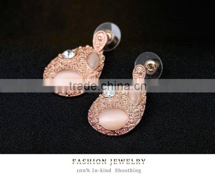 Lovely 18K Rose Gold Plated Opal Jewelry Fashion Necklace and Earring Set