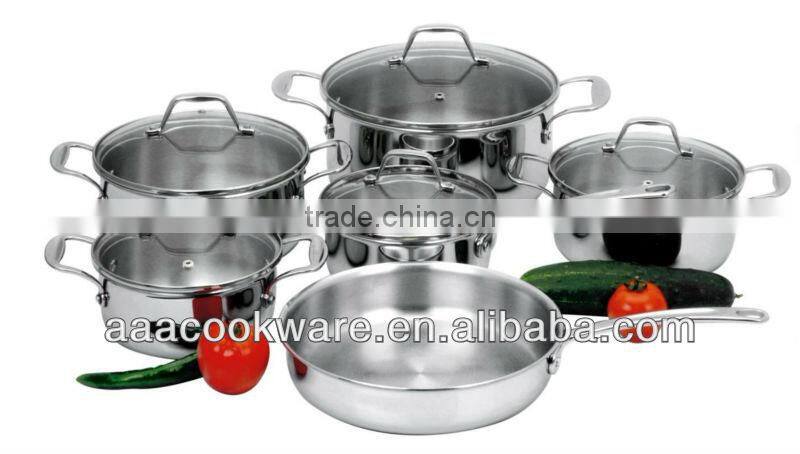 2014 New Products 12pcs 2.5mm Tri-ply Cookware Set Cast Handle & Knob