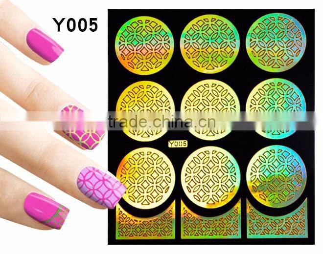 2016 colorful pvc french hollow pvc nail art design nail sticker stencil
