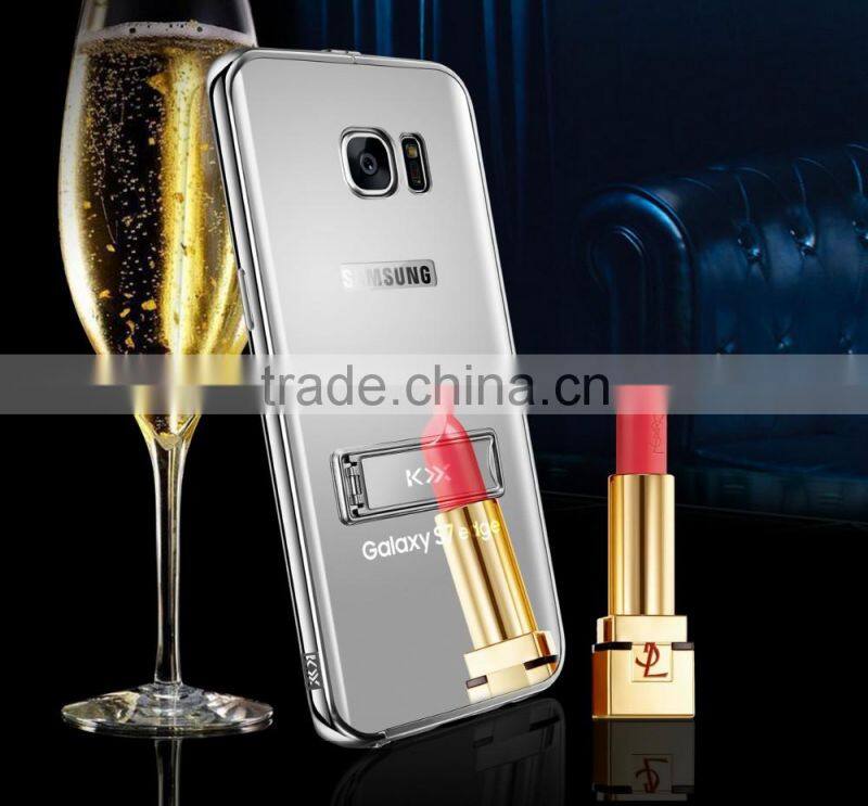 KXX Gold Series Stainless steel Bumper with Acrylic backplaneck Case for Samsung S7 edge Luxury Mirror Back Stand Case MT-5580