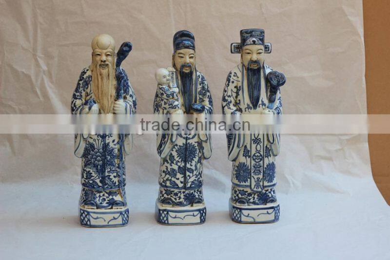 Chinese antique blue and white ceramic figure sculpture