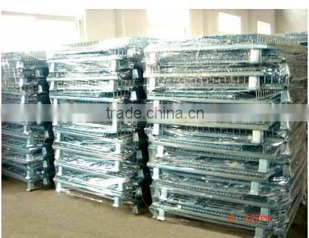 Folding industrial galvanized folding mesh box wire storage cage with wheels