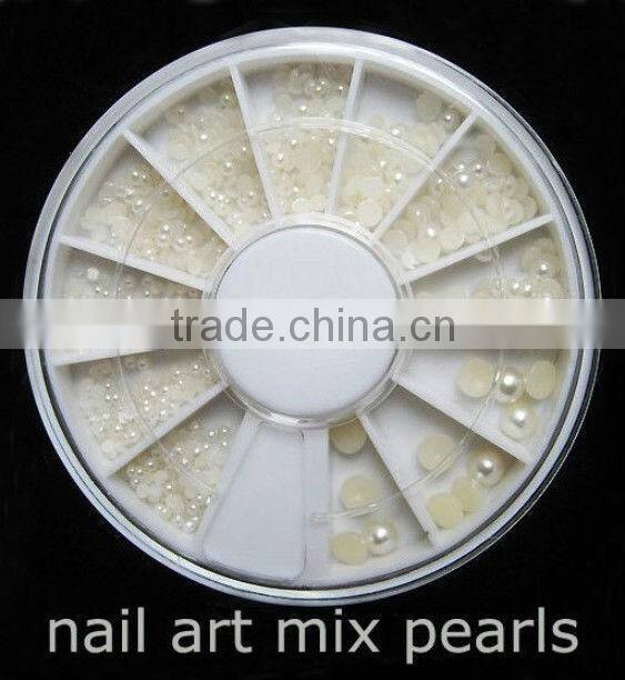 Rrhinestone nail art nai beauty nail decoration fake pearl nails mixed color