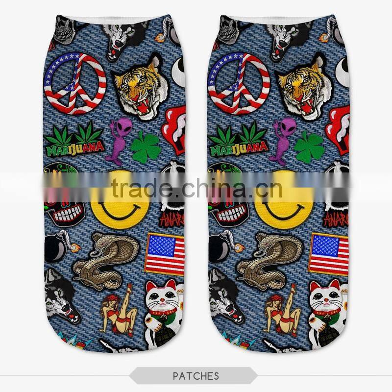 fashion teenagers footwear high quality 3d digital full print colorful ankle socks sports unisex custom hot sale stretch spandex