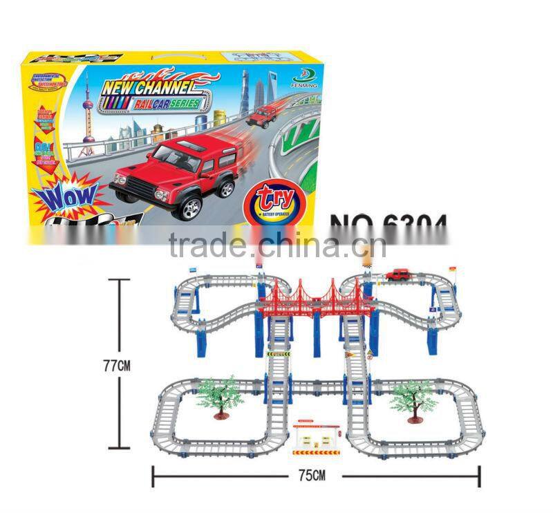 Plastic toy B/O railcar with music and light/ railway toy set 6304