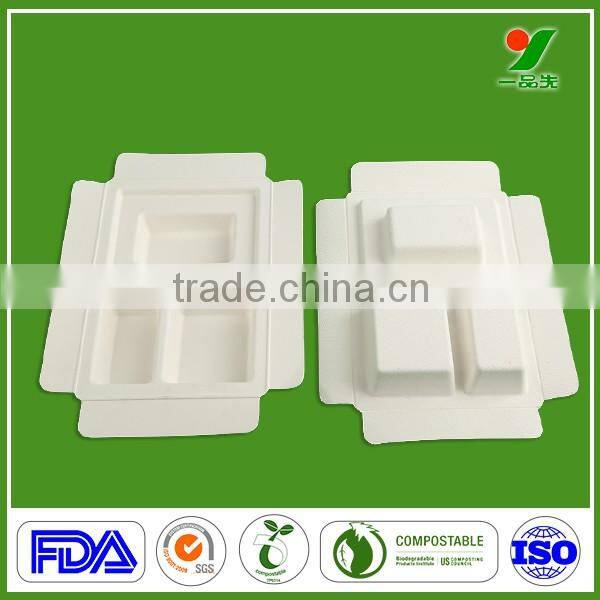 China alibaba factory eco-friendly OEM compostable dry pressing chic bagasse pulp packaging tray for industrial packing