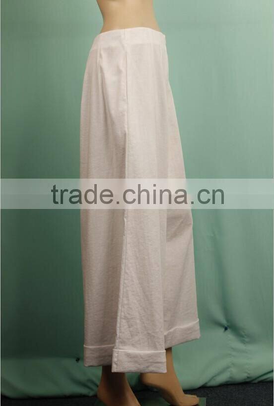 2016 S/S White color fat women hemp pant wide leg chevron pants