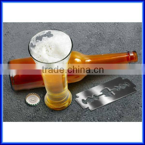 Funny Stainless Steel Metal Razor Blade Beer Bottle Opener/Metal razor blade bottle opener