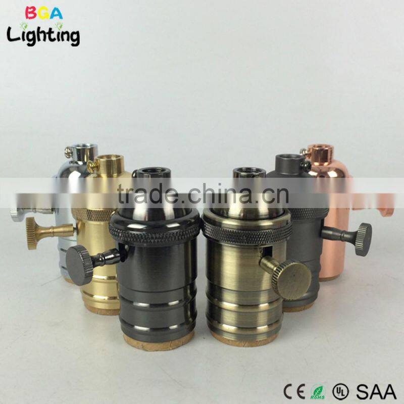CE E27 Brass metal pendant lamp socket with switch