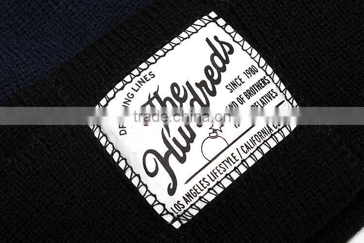 black wool custom beanie hats with label