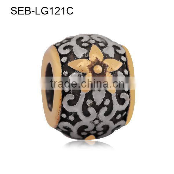 Ready Stock Vintage Tone Stainless Steel Jewelry Accessories Findings Large Hole European Charms Flower Spacer Beads SEB-LG121