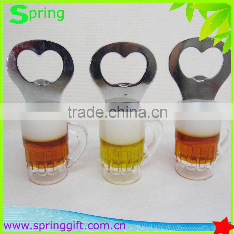 custom logo cup shape beer bottle opener with magnet oil input