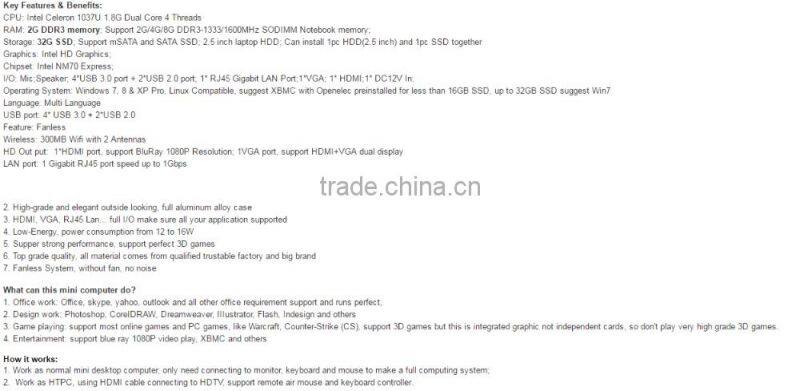 Popular notebook pc FMP02-1037UC with Dual Core 4 Threads Intel HD Graphics 1*HDMI+1*VGA+1*LAN dual display