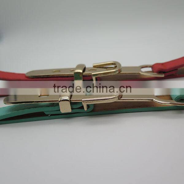 Leather fashion belt with hardware for women