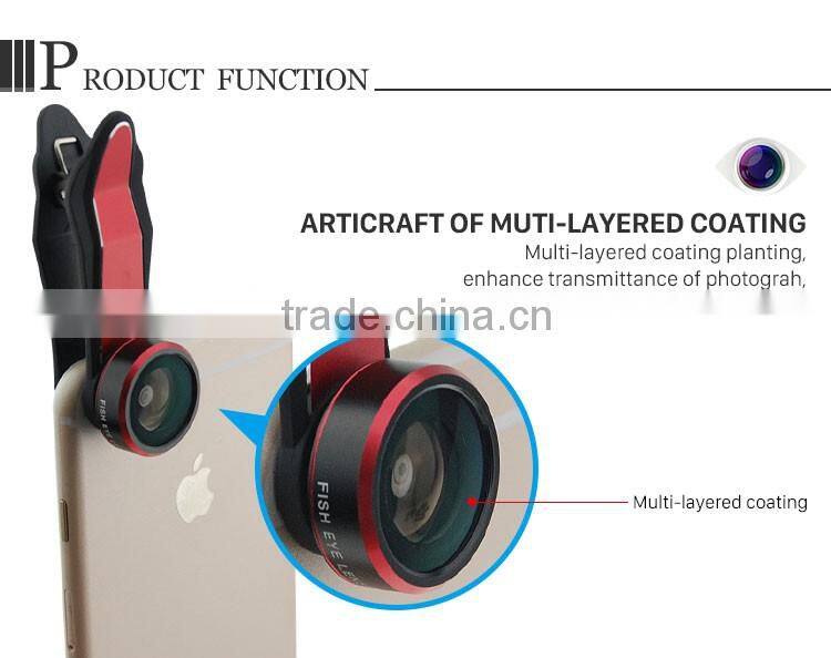 For iPhone 6S Samsung HTC LG Huawei Xiaomi Camera Lens 198 degree Fisheye 0.63X Wide-angle Lens 20X Macro Lens 3in1 lens kit