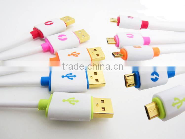 Newest Design Micro LED Colorful Flat Micro USB cable for HTC , Samsung , usb charger cable