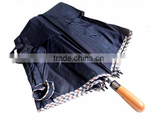 cheap folded 27 inch wooden handle 2 folding umbrella