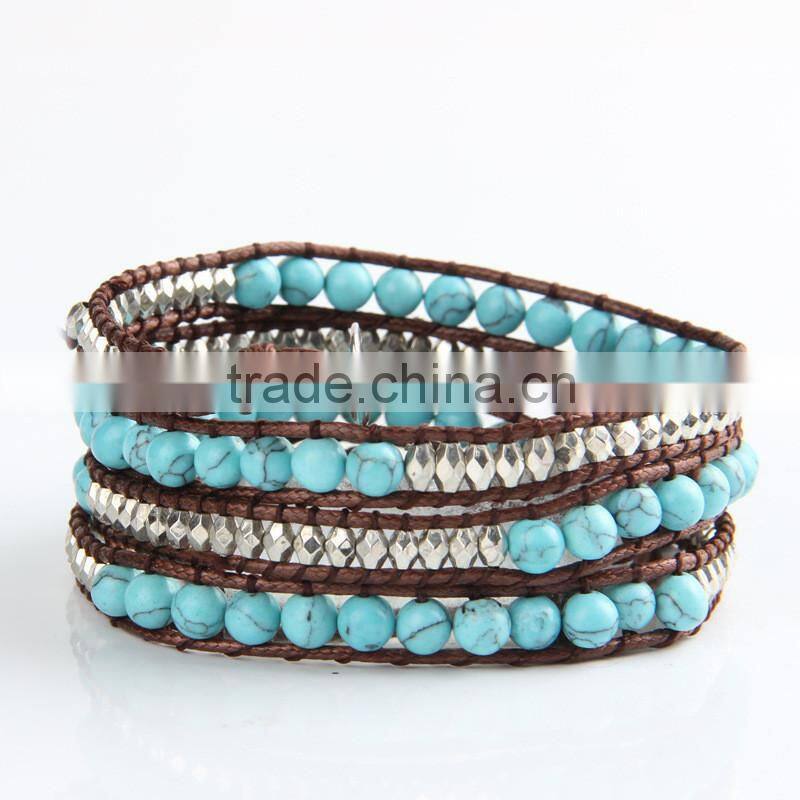 Pure natural turquoise bracelets lady national wind string Multilayer collocation is pure manual