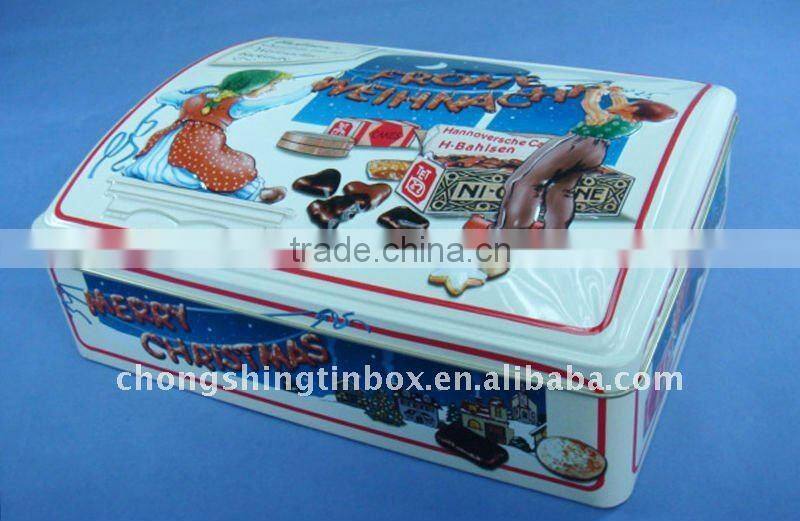 rectangular metal christmas tin box