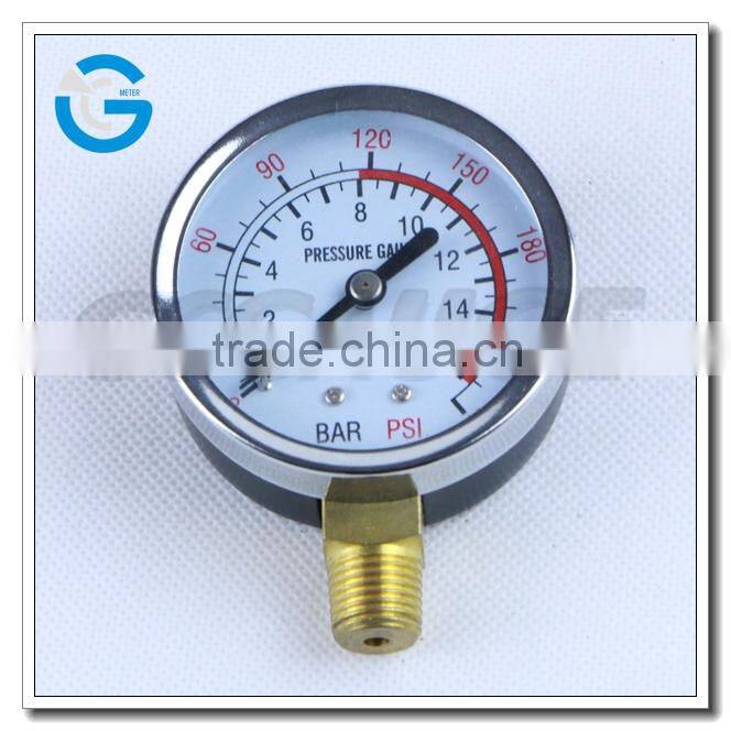 High quality 2.5 inch black steel gas pressure gauge with bottom connection