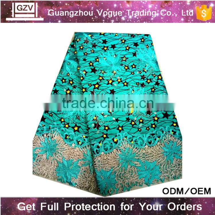 2016 wholesale new product high quality 100% cotton lace fabric african emerald green switzerland