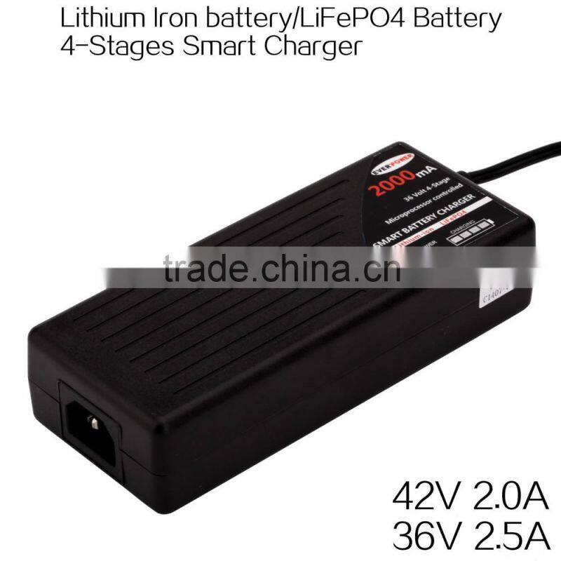 High performance lithium iron battery smart charger 42V electric scooter smart charger 4LED`s battery indicator