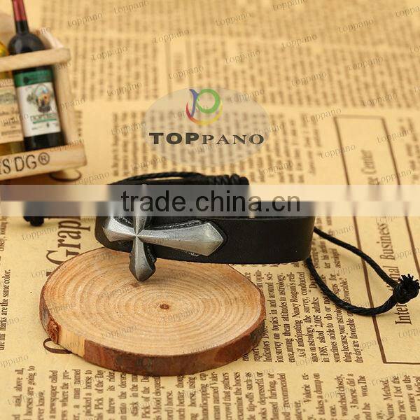 hot sale charming design black leather bracelet metal angel charm