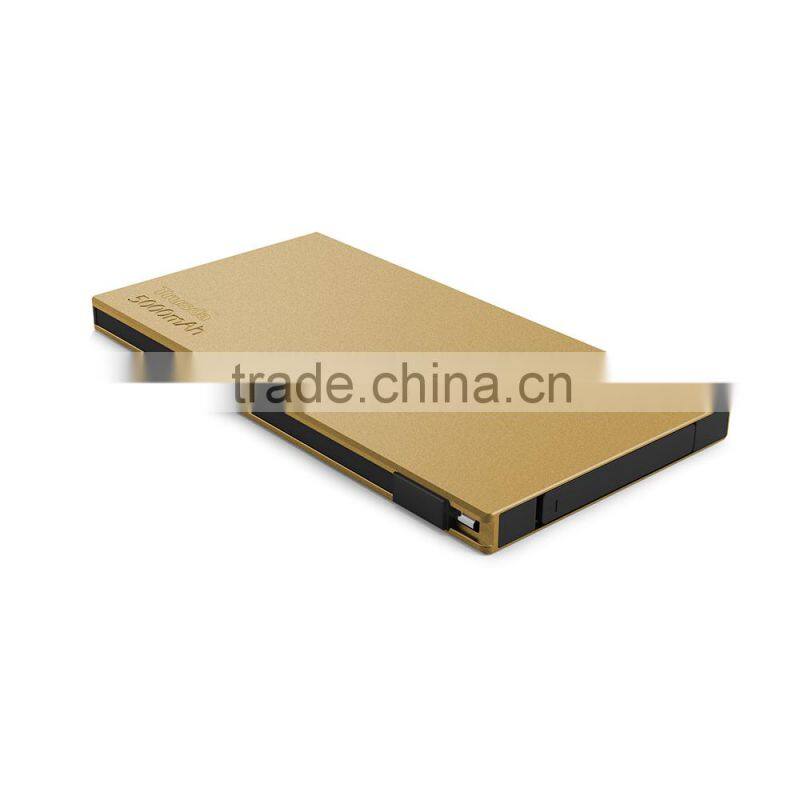 TRUSDA 5V 2.1A Built in cables 2 USB Port power bank 5000mAh Li-Polymer cell with 4 LED Indicators