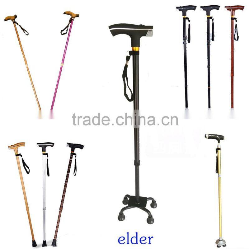 aluminum two sections ten points four legs telescopic elder walking stick with light