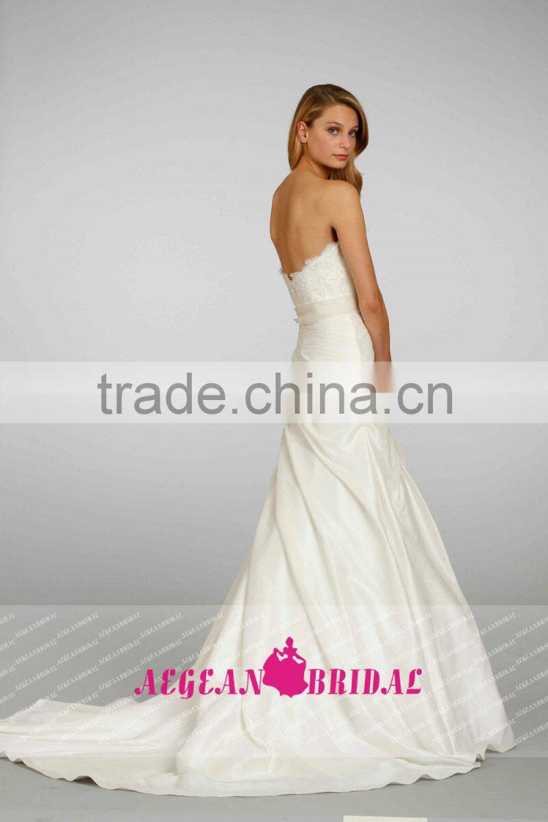 AEW13611 organza belt bow taffeta wedding dress with long skirt with corpete